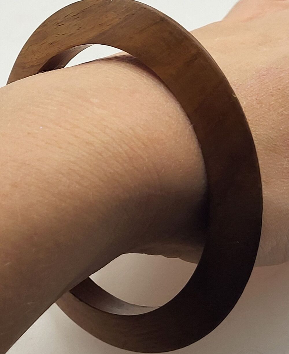 Estate 70s Bohemian Chunky Wide Wooden Bangle Bracelet 2.5in dia, .4in wide